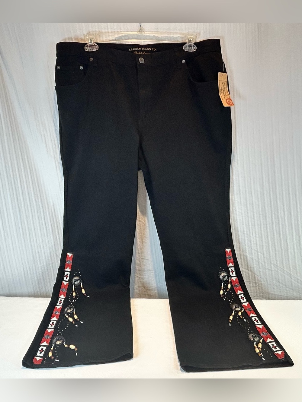 Ralph Lauren NWT Sz 20W Black Flare Jeans Southwestern Beaded Trim Accents